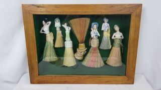 Wonderful Porcelain Half Doll Brushes Displayed In Wooden Box