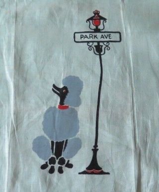 Vintage 1940 Hand Painted Park Ave Poodle Dog Linen Guest Towel 11 " Lx18 " W