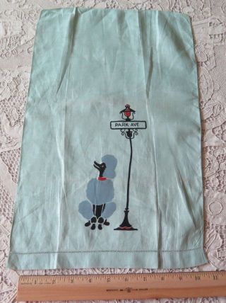 Vintage 1940 Hand Painted Park Ave Poodle Dog Linen Guest Towel 11 