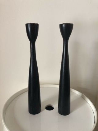 Eames Era Vintage Mid Century Modern Candle Holder - Black Wood