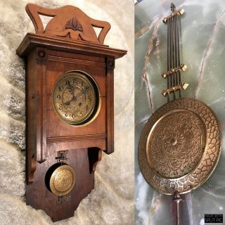 Rare Vintage Antique Germaney Striking Wall Clock W Rare Pendulum