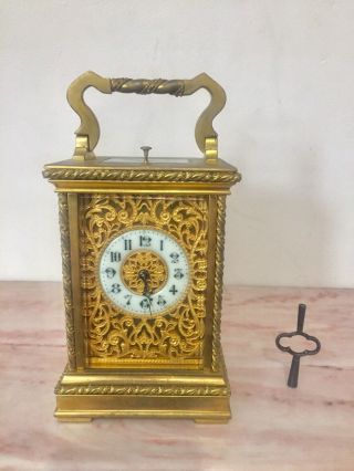 Antique French Gilt Bronze Repeater Carriage Clock C.  1890