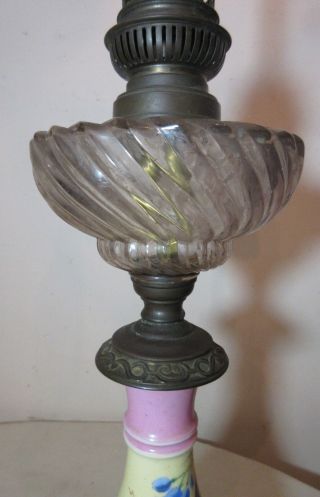 antique winged wheel1800 ' s painted porcelain bronze brass electrified oil lamp 7