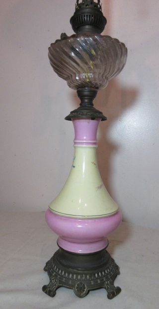 antique winged wheel1800 ' s painted porcelain bronze brass electrified oil lamp 8