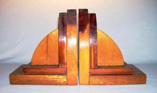 Pair Vintage Art Deco Style Wooden Bookends W/gothic Shape