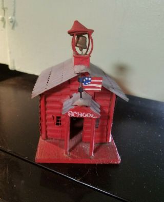 Vintage Folk Art Miniature All Tin Little Red School House Hand Made