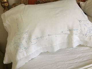 2 Vintage Linen Madeira Pillow/sham Cases.  Hand Embroidered 33”x23” Opening 29”