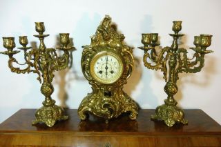 Antique French Bronze Clock Clock Set Mantel Clock France