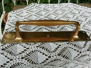 Large Antique Edwardian Solid Brass Push Pull Door Handle On Back Plate C1910