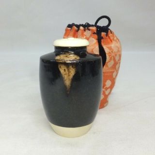 G008: Japanese Tea Caddy Katatsuki - Chaire Of Kyo - Yaki Pottery With Shifuku