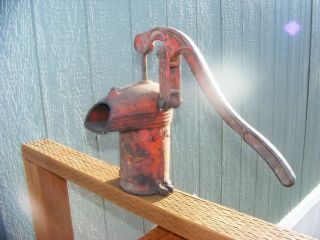 Vintage Old Red Jem Cast Iron Antique Hand Water Well Pump Barn Wood Garden
