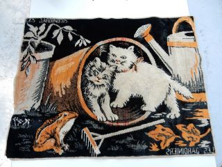 Art Deco Small Woven Bedside Mat Cats In The Garden With Frog Friends