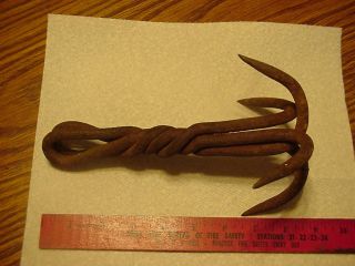 Wildly Twisted 4 Prong Vintage Antique Hand Forged 4 Prong Iron Hook,  Trap Drag