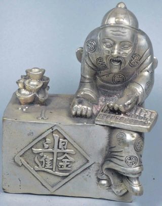 Collectable Royal Handwork Miao Silver Carve Fortune Teller Old Man Art Statue