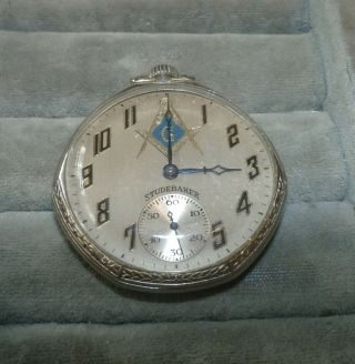 Vintage Studebaker South Bend Freemason Masonic Pocket Watch 2