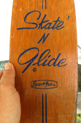 Vintage 1960 ' s Wooden Sport Fun Inc Skate N Glide Skateboard 2