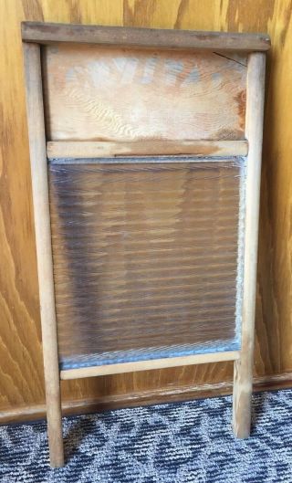 Antique COLUMBUS WASHBOARD Standard Family Size No 2080 Wooden Glass CRYSTAL 2