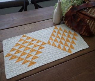 Gift Idea Antique Deep Cheddar & White Table Quilt Runner 24x12