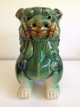 Large Chinese Dog Of Foo 10.  5 " Green Brown Guardian Protector