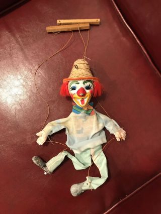 Antique Wooden Clown Paper - Mache Marionette String Puppet Creepy Pennywise It