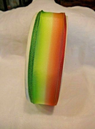 Vintage 27 Yard Bolt 1 " French Wired Acetate Ribbon - Ombre - Green Yellow Orange