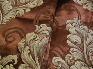 2 Antique Chocolate Cream Silk Damask Drapes Panels 48 By 80