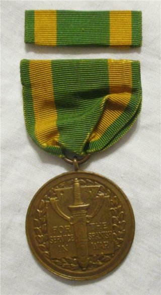 Spanish American War Us Service Medal & Ribbon Bar Numbered & Ided