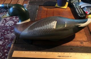 Vintage Hand Carved Painted Wood Large Duck Decoy By R C Mitchell