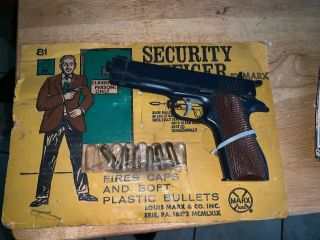 Vintage Marx Security Pistol Card Packaging Plastic Toy Gun