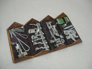 Antique Singer 27 Oak Sewing Machine Puzzle Box W/ Attachments Shuttle & Bobbin