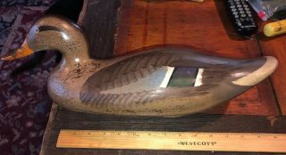 Vintage Hand Carved Painted Wood Wooden Large Duck Decoy By R C Mitchell