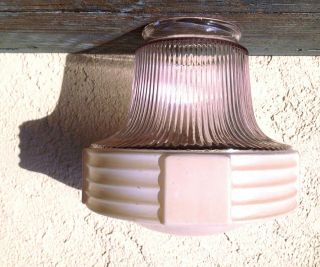 Antique Art Deco Streamline Moderne Ceiling Lamp,  Amethyst & Beige Glass 1930 