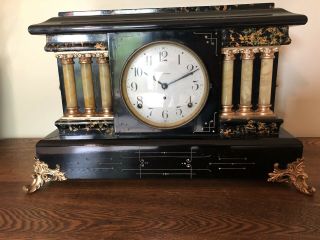 Antique Seth Thomas Adamantine Mantle Clock 1900s - 3 Pillar -
