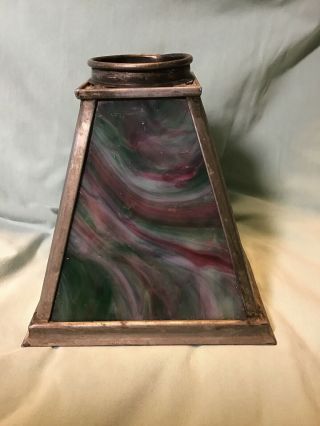 Antique Vintage Green Slag 4 Panel Glass Shade With Brass