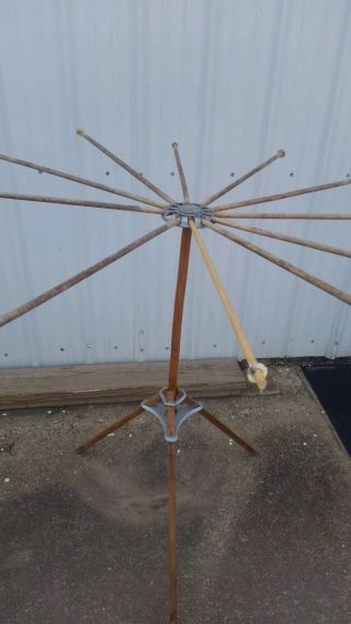 Vintage Antique Umbrella Wood Spindle Clothes Drying Tripod Rack