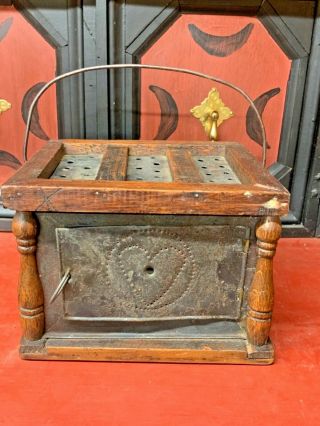 18/19 Th C Tin And Wood Foot Warmer Primitive Aafa Decorative Arts Americana