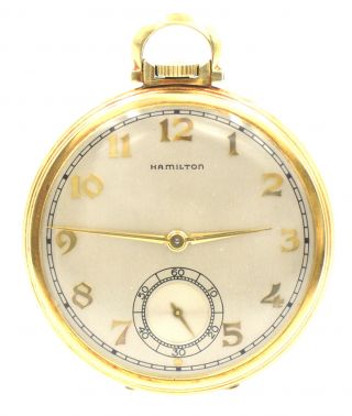 Antique Hamilton Open Face Pocket Watch Gold Fill Case Texas A&m 917 C1941