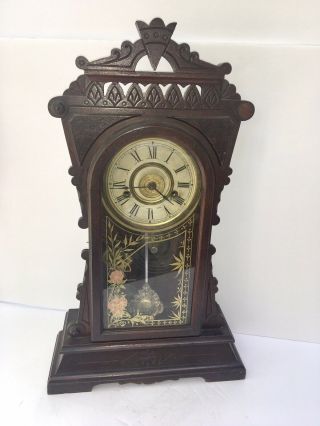 Antique Haven Walnut Mantle Clock With Striking Alarm