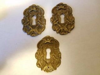Antique Victorian Escutcheons Ornate Brass Key Hole Cover Furniture Hardware