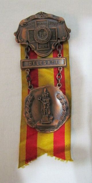 Spanish American War Veteran 1914 Medal Easton,  Pa,  Delegate Badge Ribbon Vet