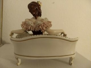 Rare Antique Volkstedt Dresden Porcelain Figurine Lady on the sofa 4