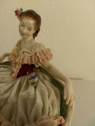 Rare Antique Volkstedt Dresden Porcelain Figurine Lady on the sofa 6
