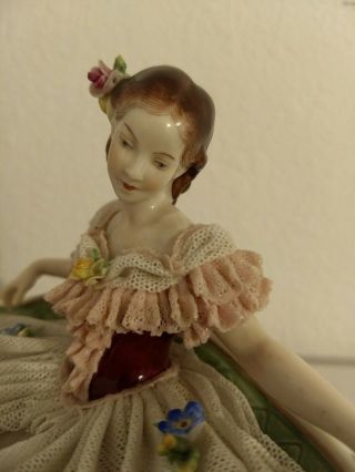 Rare Antique Volkstedt Dresden Porcelain Figurine Lady on the sofa 7