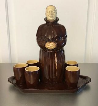 Ceramic Monk,  5 Shot Glasses And Tray.  Beswick England.  Made For Heatmaster