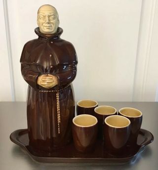 Ceramic Monk,  5 Shot Glasses And Tray.  Beswick England.  Made For HEATMASTER 2