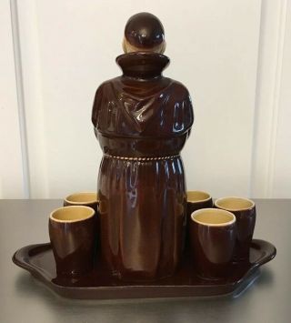 Ceramic Monk,  5 Shot Glasses And Tray.  Beswick England.  Made For HEATMASTER 7