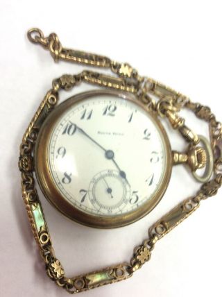 Stunning - Running - 15 Jewels South Bend 204 Pocket Watch W/ Back,  Chain