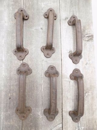 6 Rustic Cast Iron Handles Door Hardware Pull Gate Shed Drawer Large Barn Shed