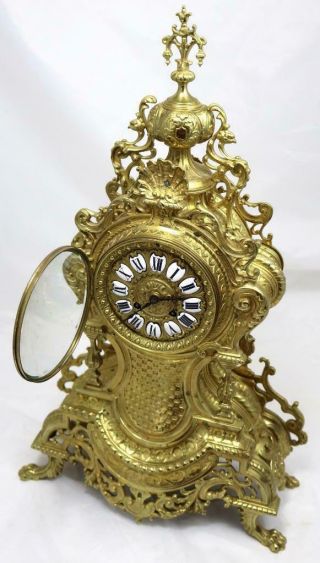 Antique Large Mantle Clock French Rocco Embossed Bronze Bell Striking C1870 3