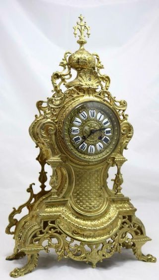 Antique Large Mantle Clock French Rocco Embossed Bronze Bell Striking C1870 4